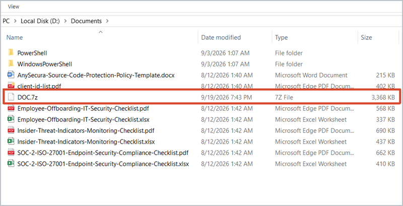 the new encrypted 7z archive created next to the original files after compressing with 7-zip