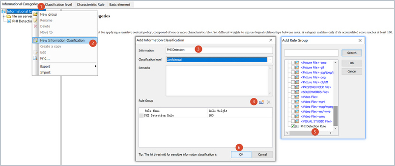 adding the phi detection rule to a new information category in the anysecura sensitive content library