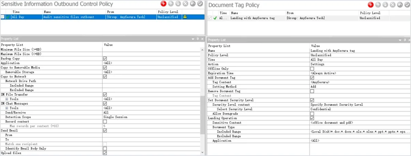 AnySecura sensitive information outbound control and document tag policy console