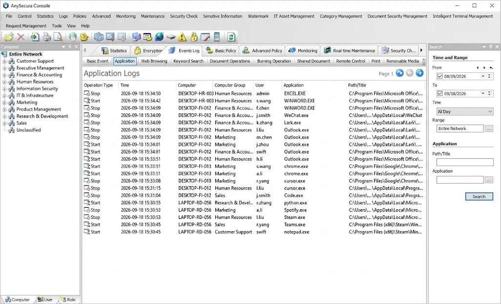 Application usage logs