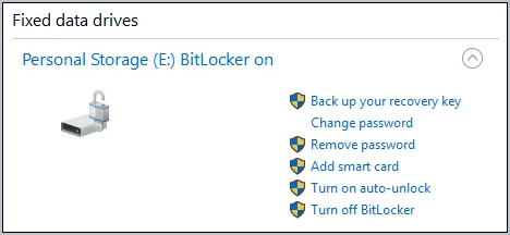 bitlocker control panel showing a drive is on with a turn off bitlocker option