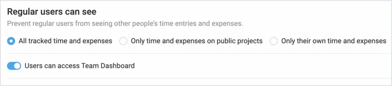 Clockify visibility settings restricting regular users to their own time