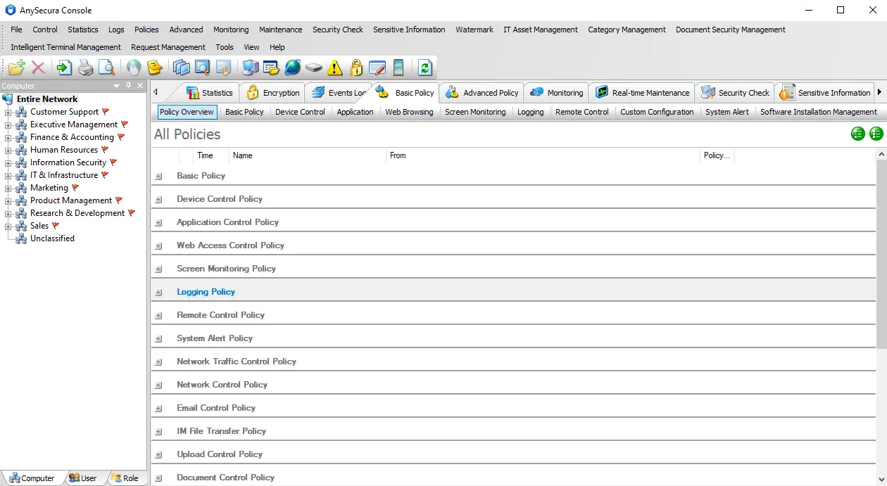AnySecura employee monitoring software screenshot