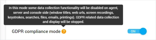 Controlio GDPR compliance mode toggle disabling data collection