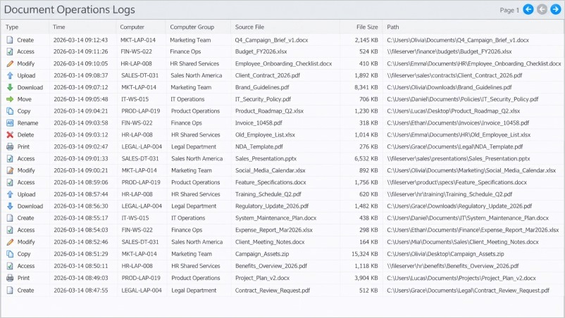 Audit log view of file operations