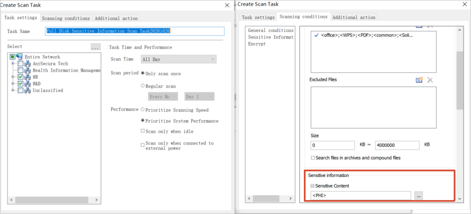 Sensitive content detection rule settings
