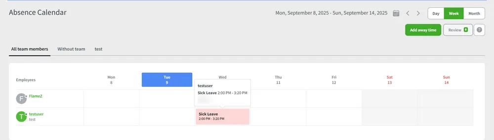 Desktime Absence Calendar