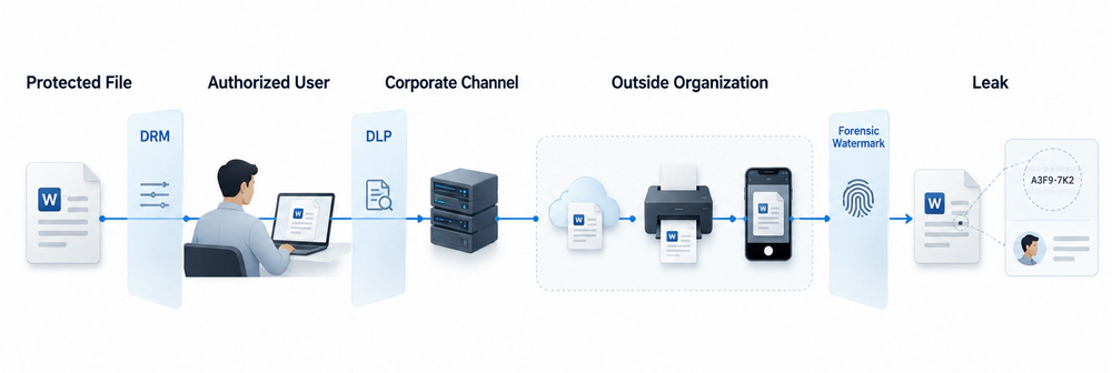 Comparison of DRM, DLP, and forensic watermarking