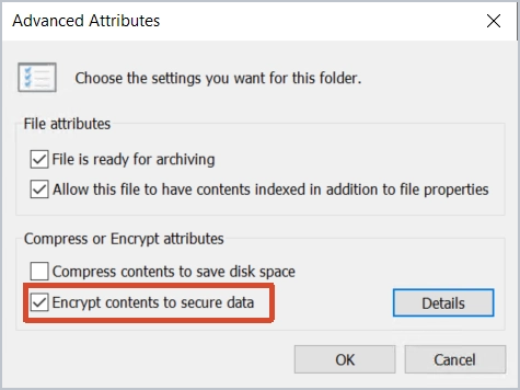 unchecking encrypt contents to secure data to decrypt a file on windows