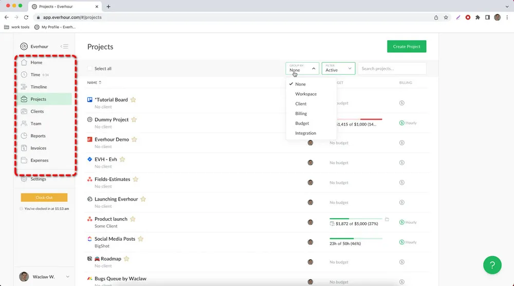 time tracking software: Everhour