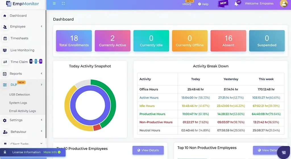 EmpMonitor employee monitoring software screenshot