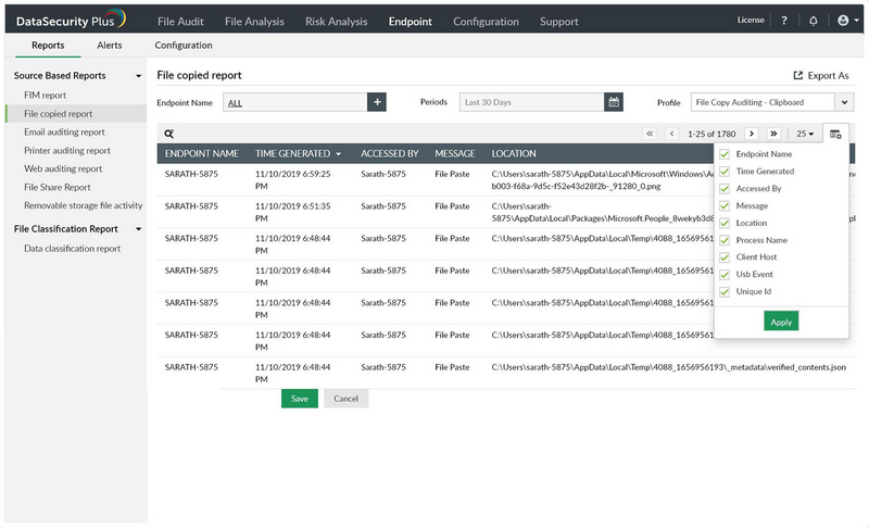 ManageEngine DataSecurity Plus file server auditing