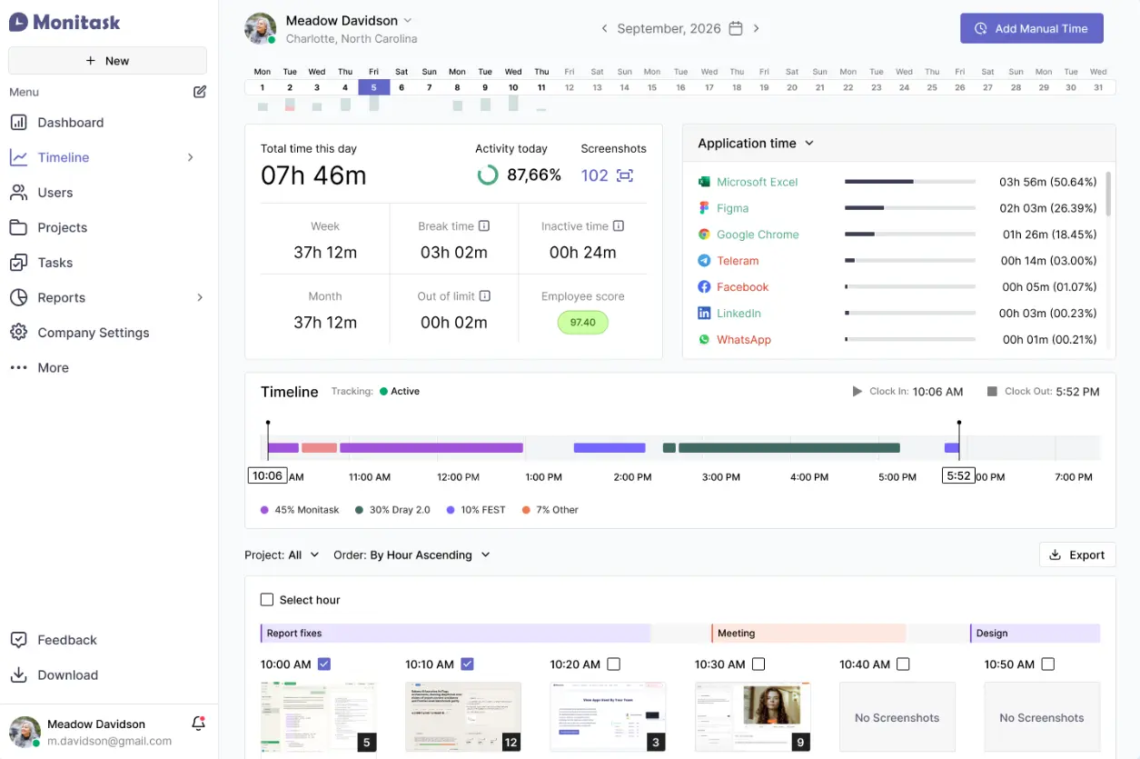 Monitask employee monitoring software screenshot
