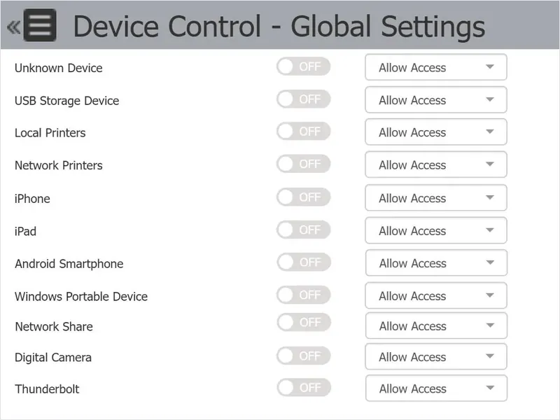 Netwrix Endpoint Protector Device Control global settings screen