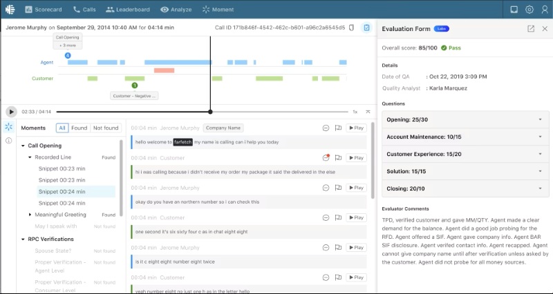 Observe.AI call center call monitoring software