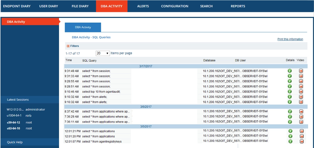 observeit sql queries