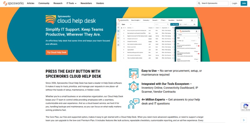 Spiceworks web help desk software