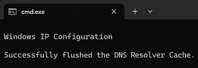Command Prompt confirmation that the Windows DNS resolver cache was flushed successfully