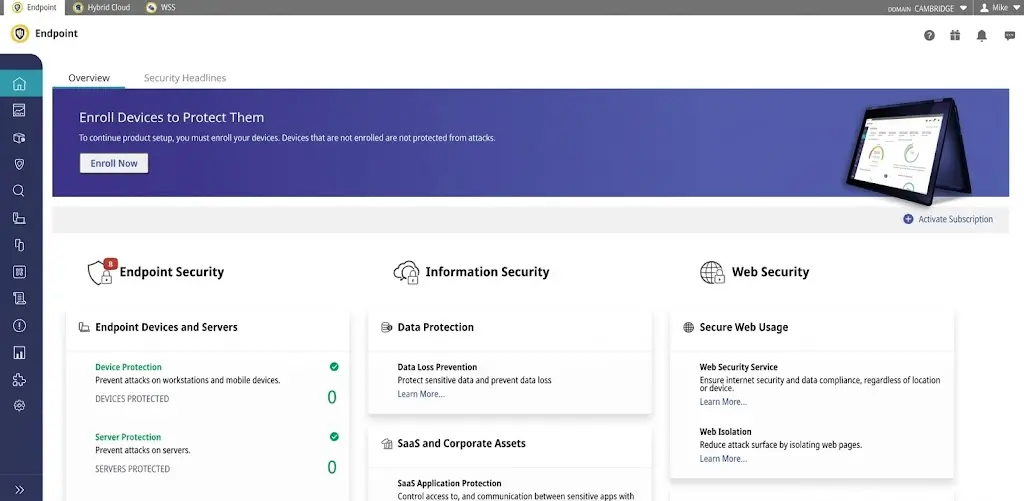 Symantec DLP dashboard screenshot