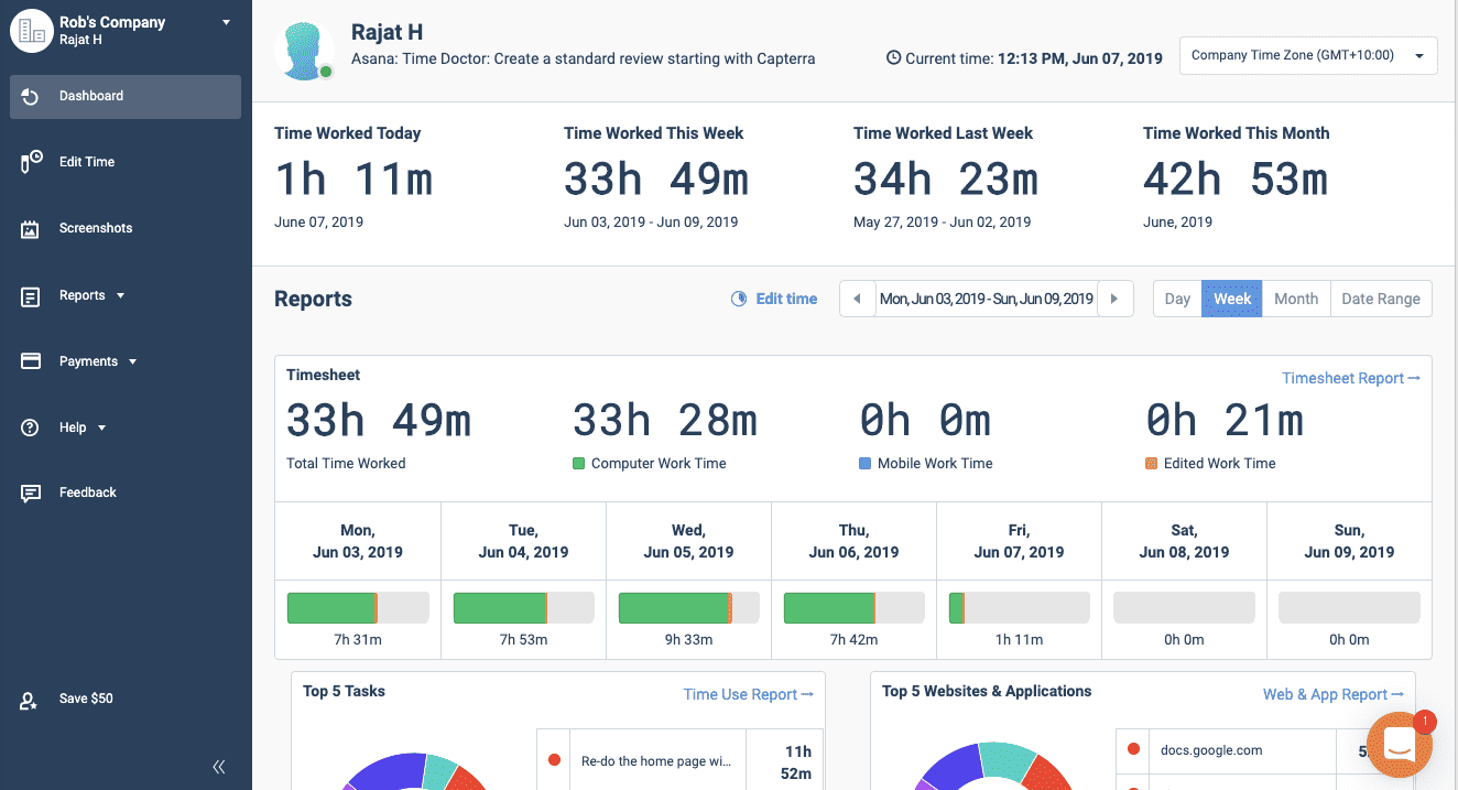 time tracking software: Time Doctor