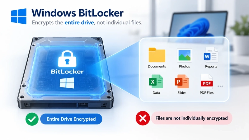 bitlocker encrypts the entire drive, not individual files