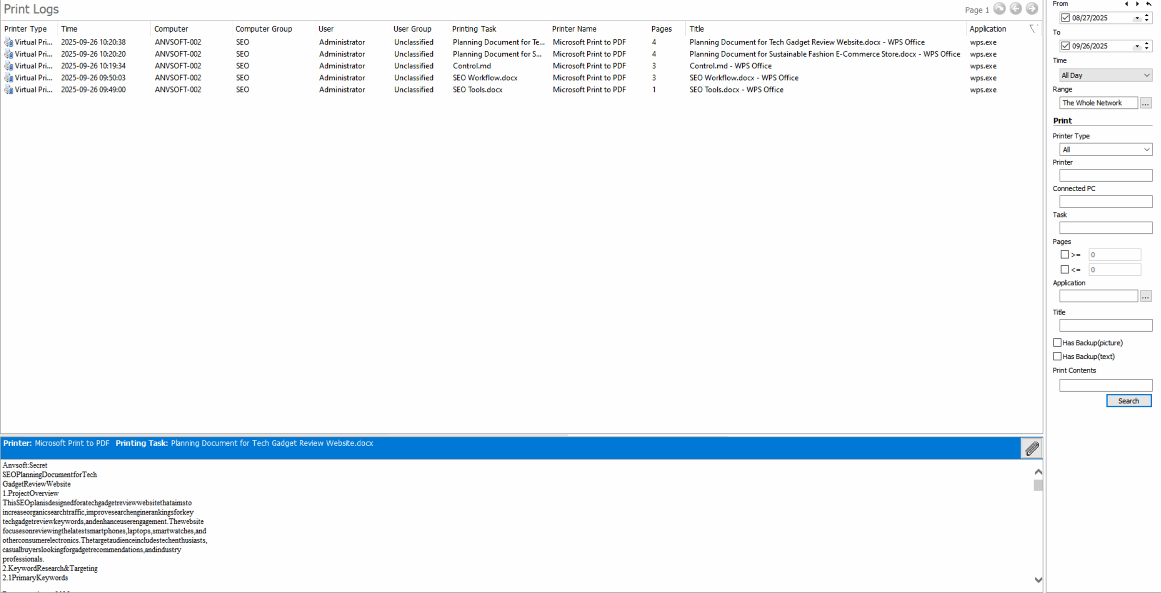Detailed Print Logs demonstration