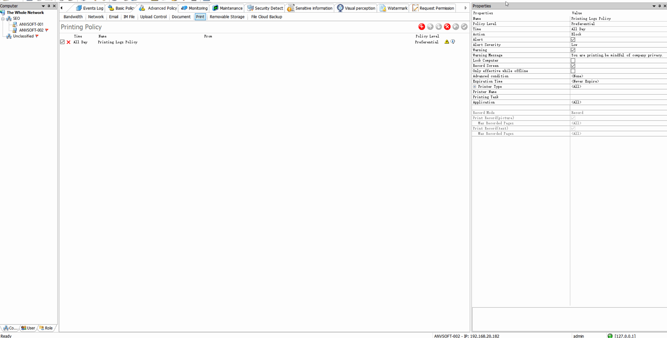 Print Policy Enforcement demonstration