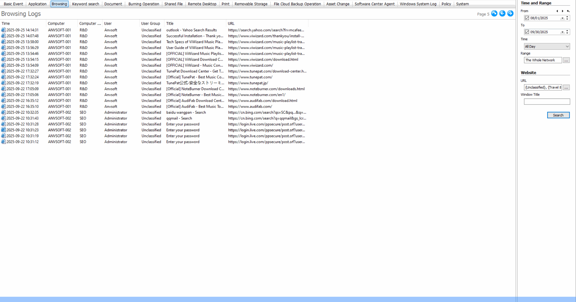 Web Browsing Logs demonstration