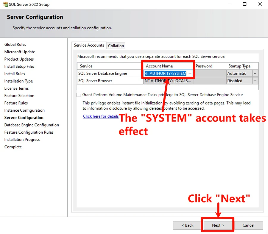 SQL Server installer: license and path