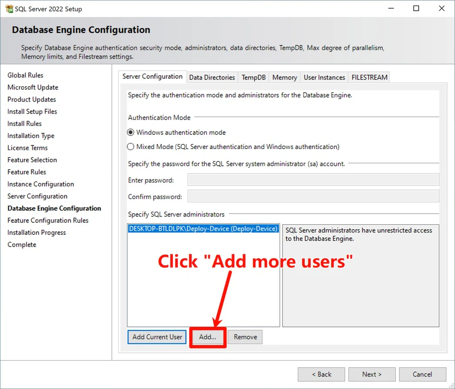 SQL Server installer: install progress
