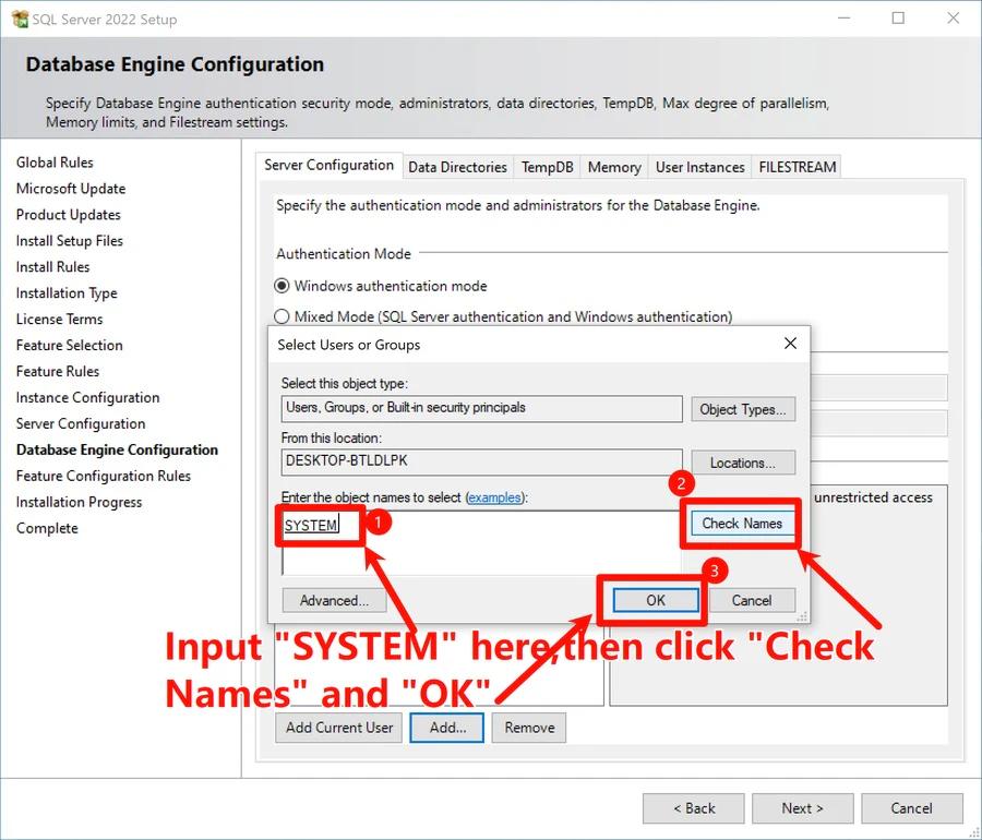 SQL Server installer: install progress