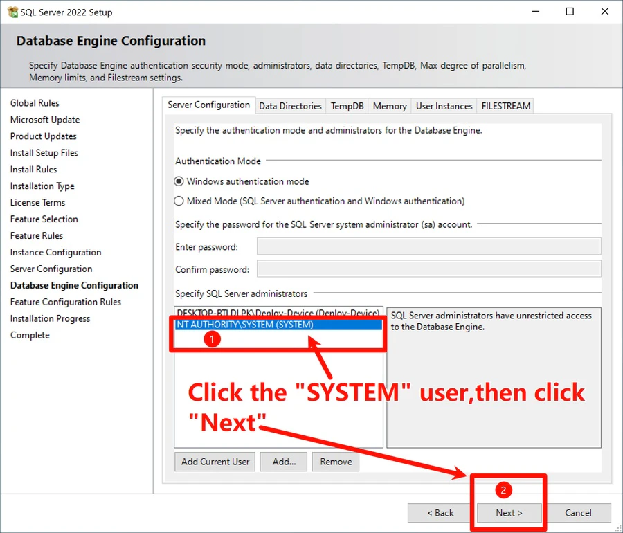 SQL Server installer: install progress