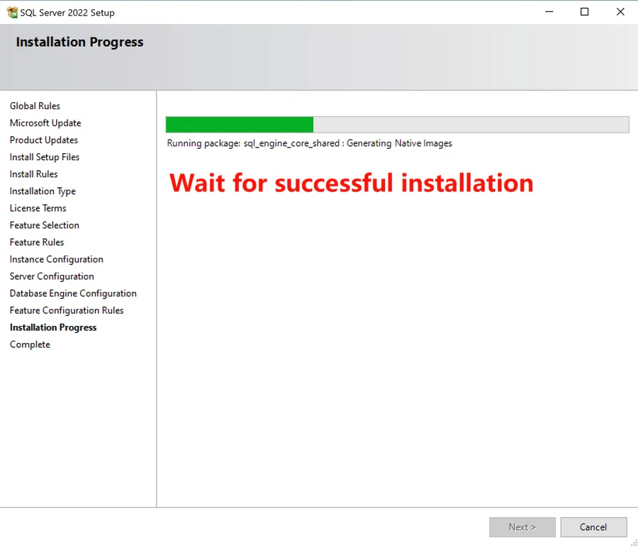 SQL Server installer: install progress
