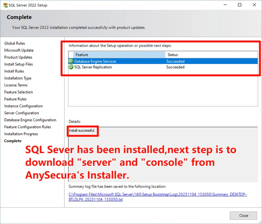 SQL Server installer: install progress