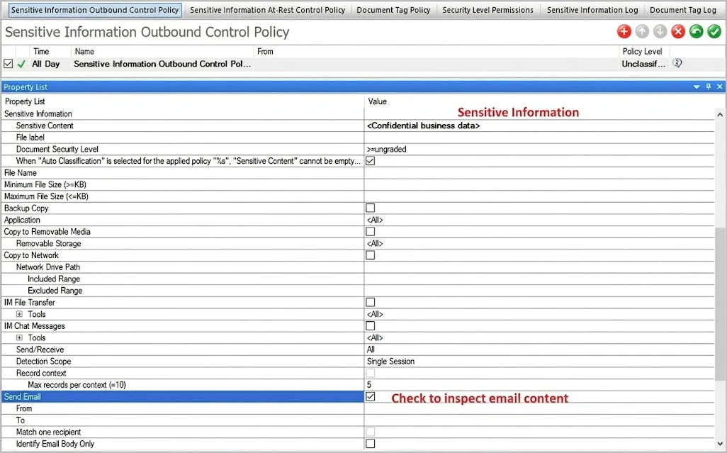 Sensitive Email Control Policy