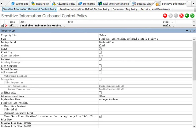 Sensitive information outbound control policy