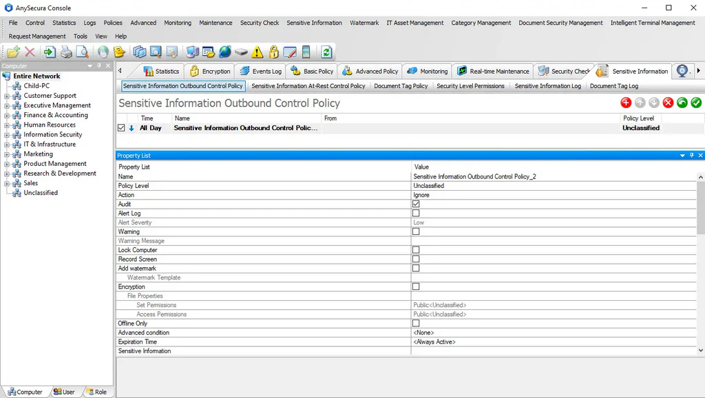 Data transfer control policy
