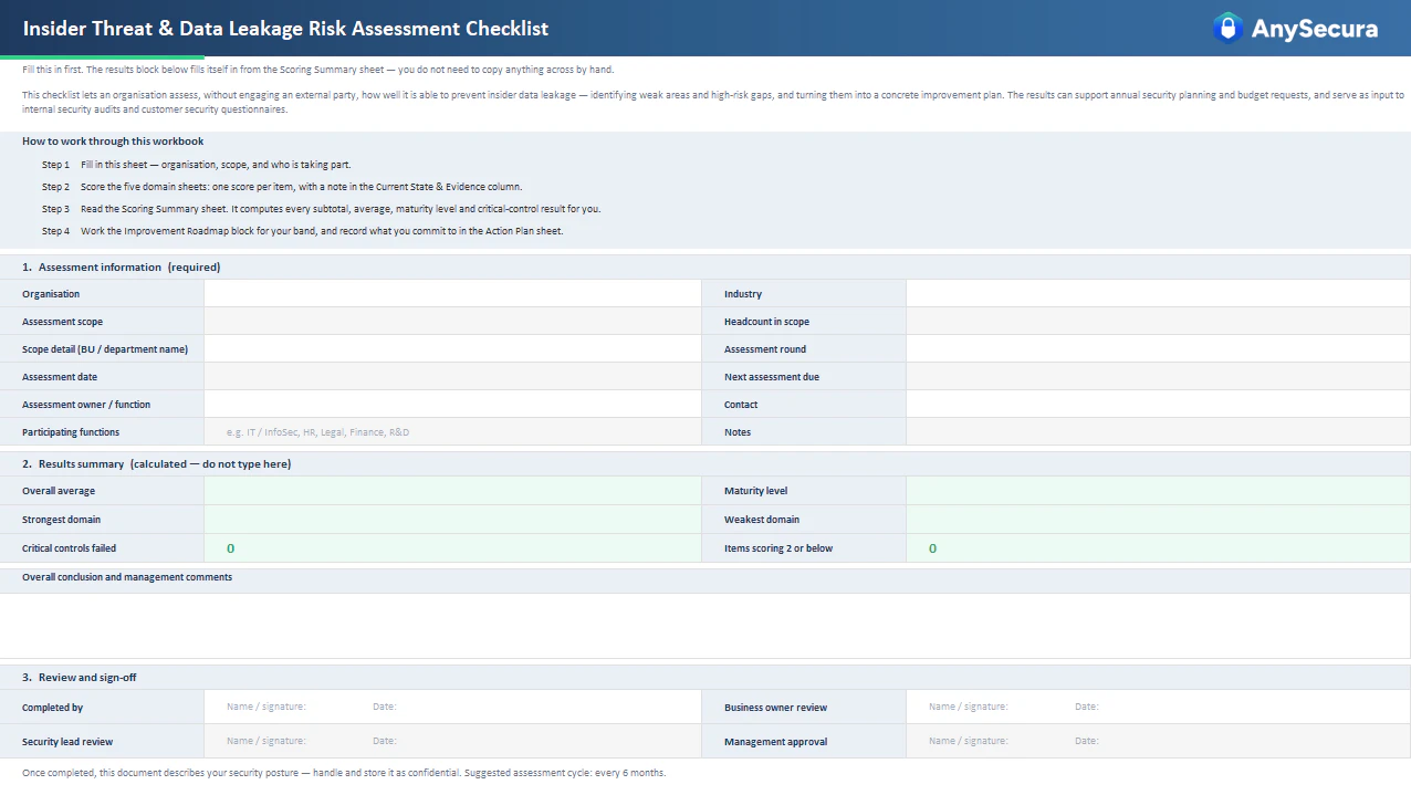Insider Threat Risk Assessment Checklist preview