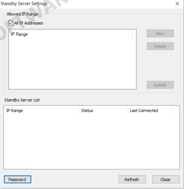 AnySecura Standby Server Settings interface
