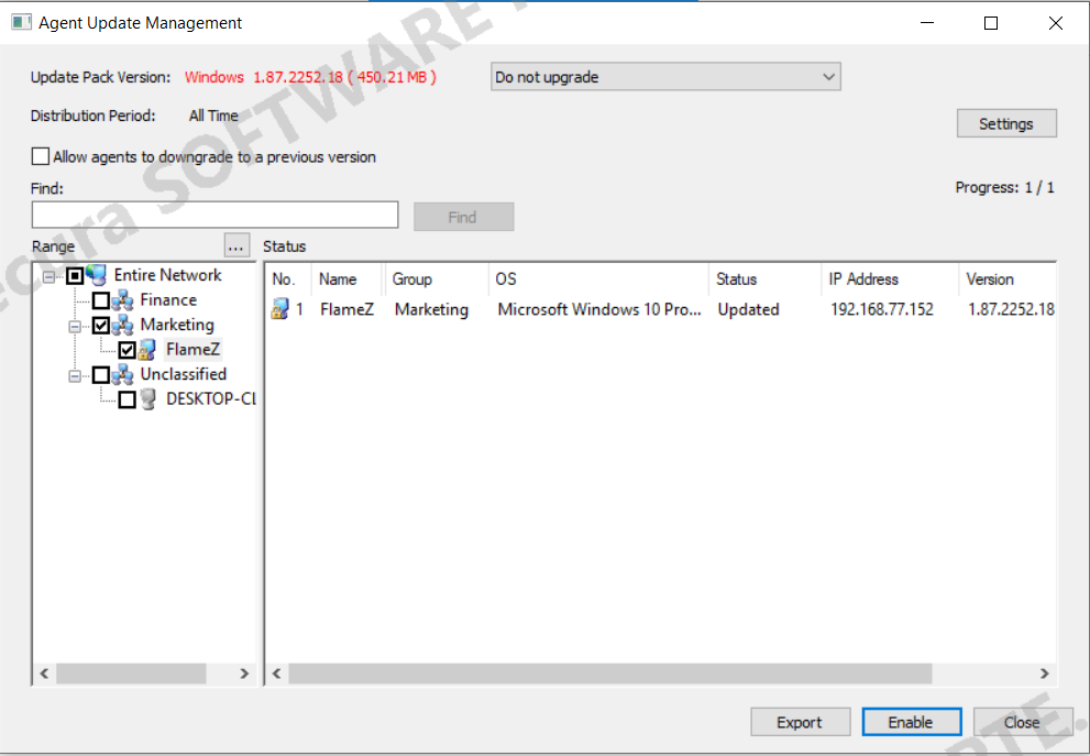 AnySecura Client Upgrade Management interface