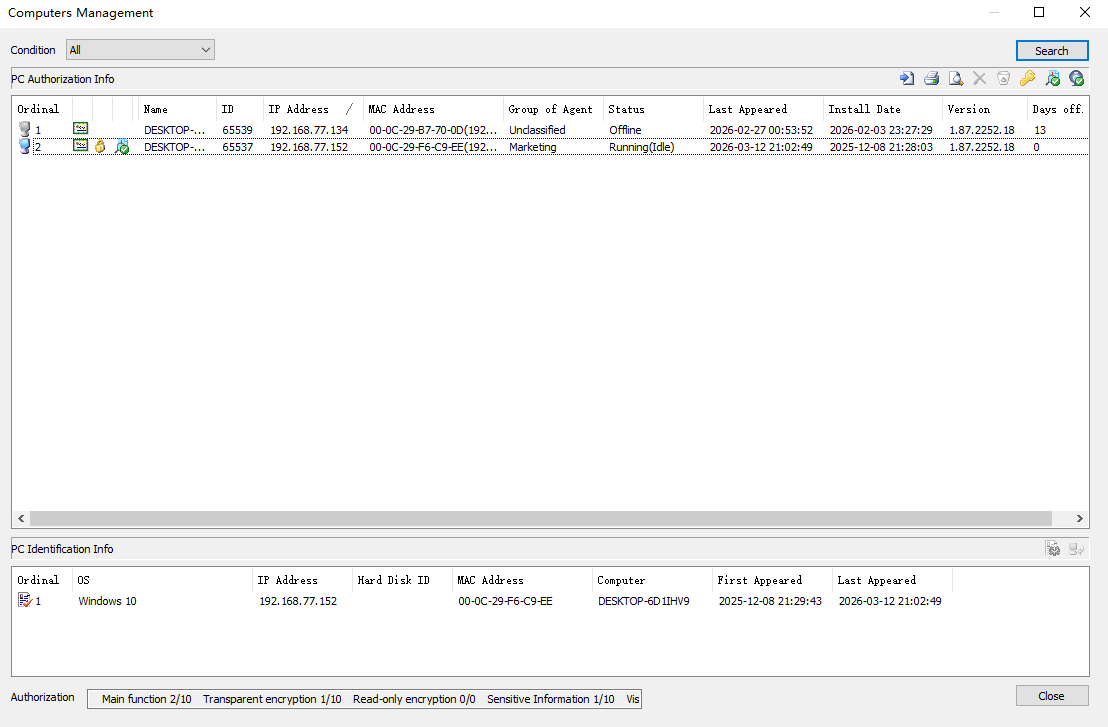 AnySecura Computer Management interface