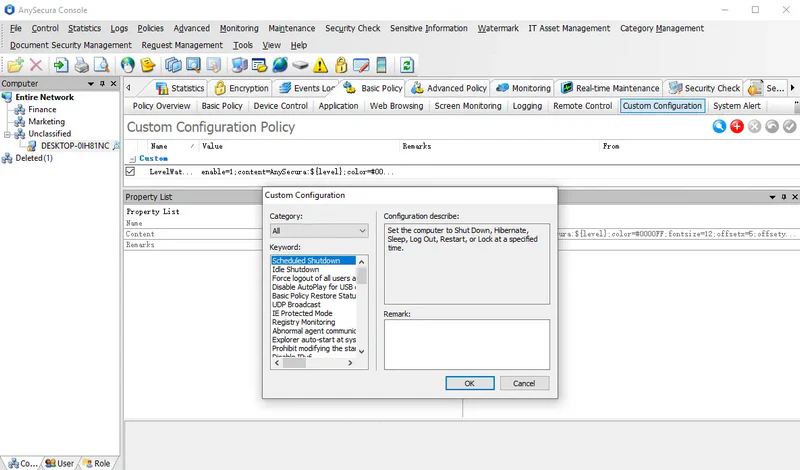 AnySecura Custom Configuration Policies interface