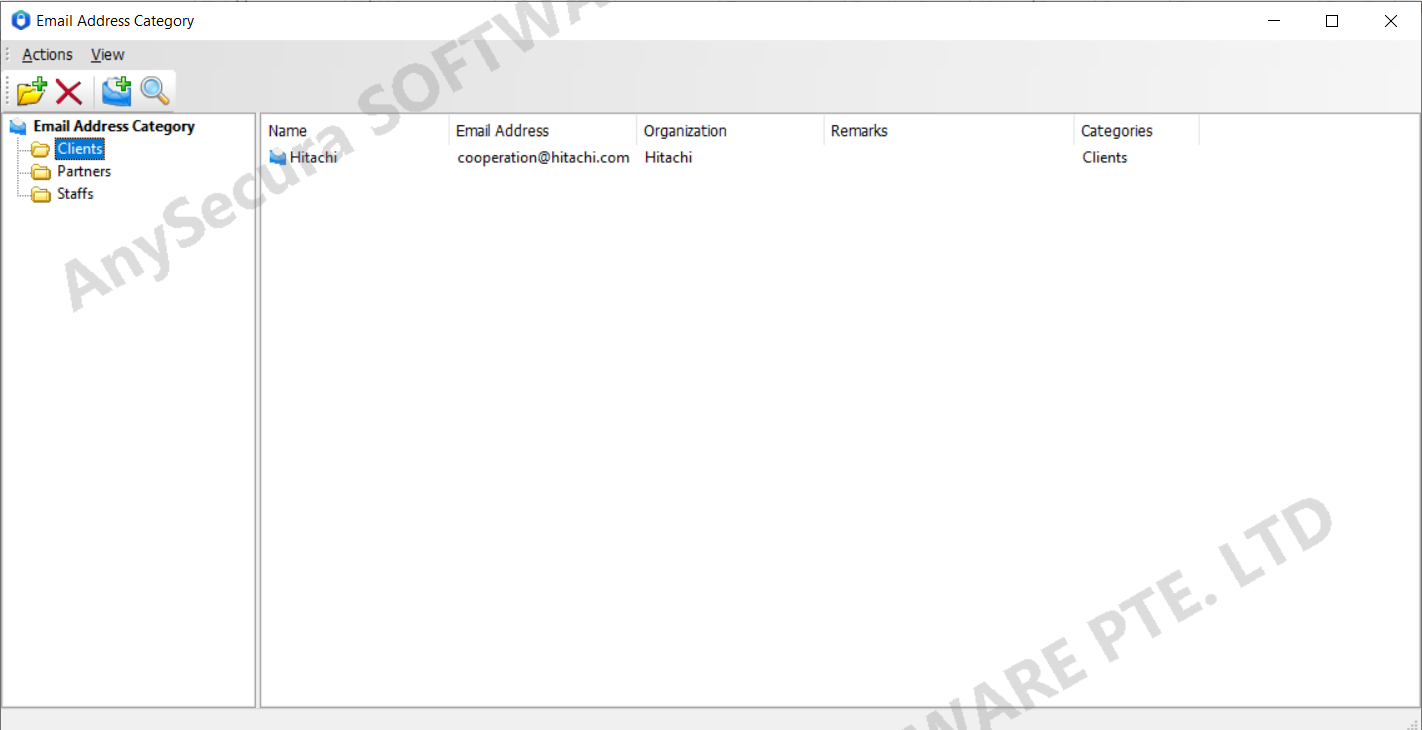 AnySecura Email Categories interface