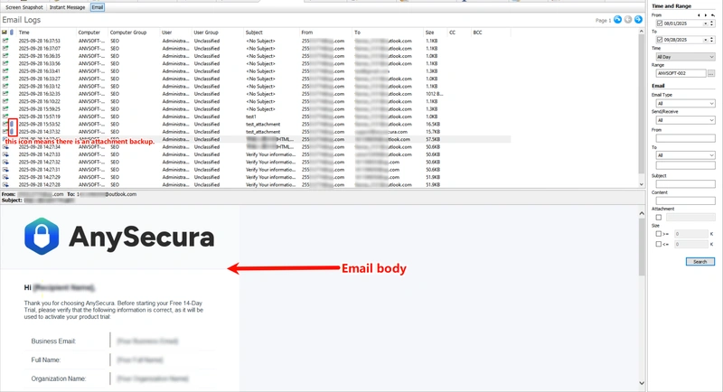 AnySecura Email Content interface