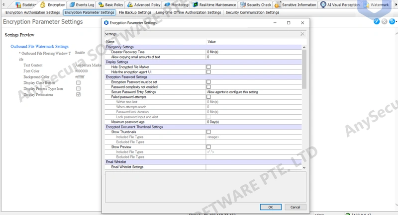 AnySecura Document Security Management: Encryption Permission Settings interface