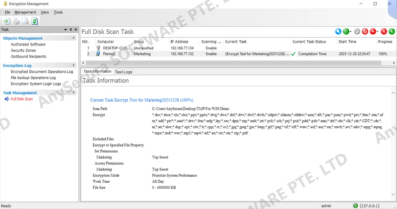 AnySecura Document Security Management: Full-Disk Scan interface