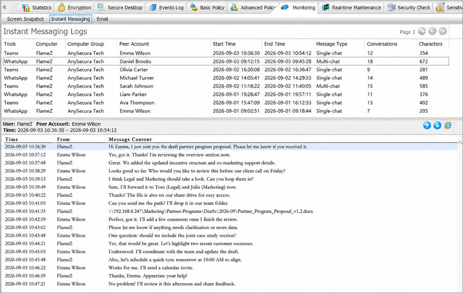 AnySecura Instant Messaging Content interface