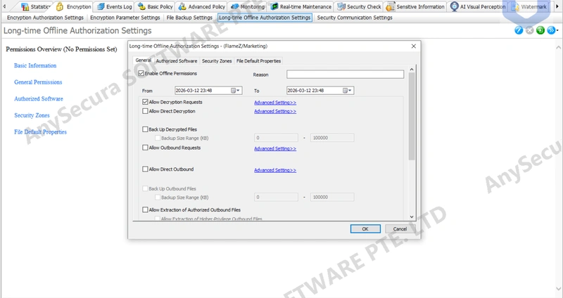 AnySecura Long-Term Offline Authorization Settings interface