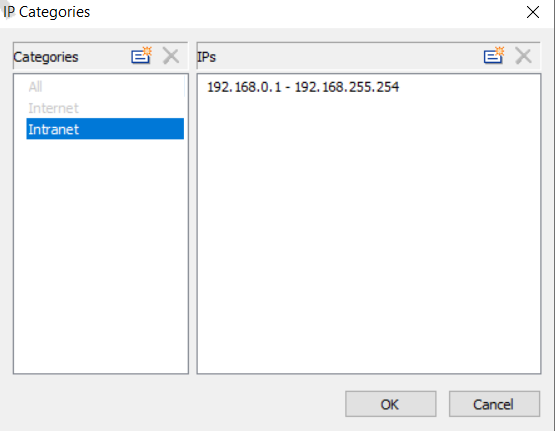 AnySecura Network Address Categories interface