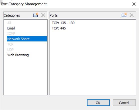 AnySecura Network Port Categories interface